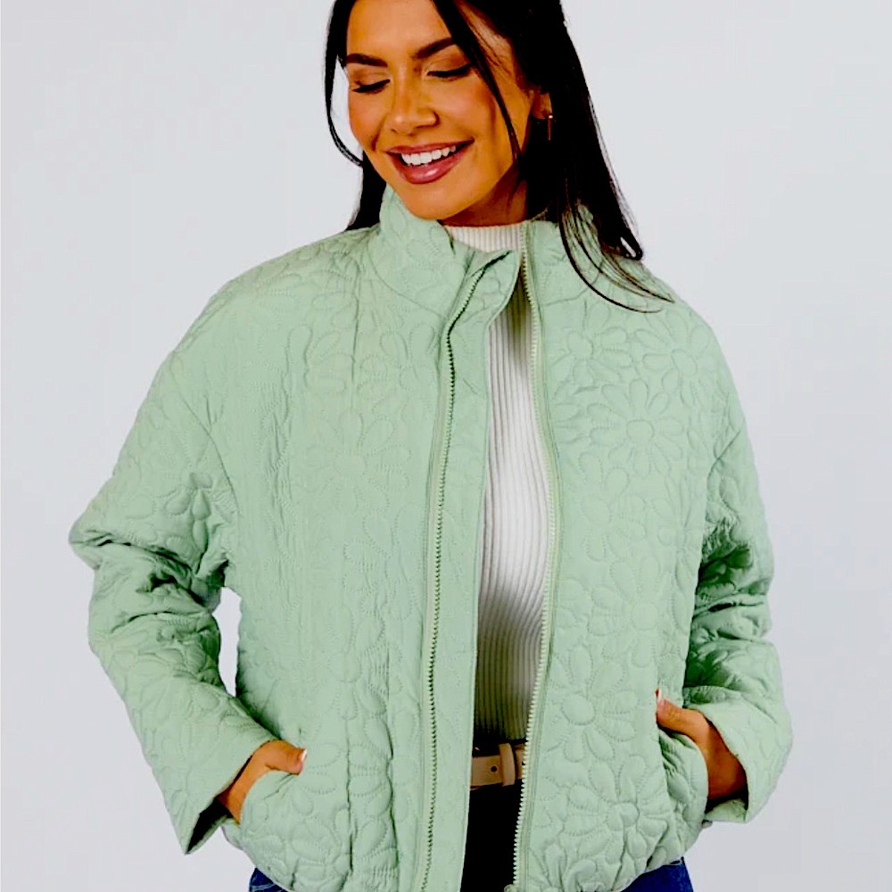 Quilted Women's Jacket- mint green and white